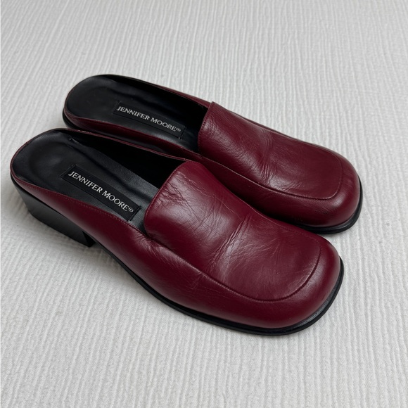 Vintage Y2K Deep Maroon Red Leather Slip On Mules Size 8.5 Retro Fall Classic - Picture 2 of 12